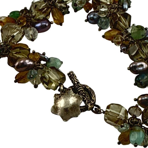 Vintage Multi Gemstone Cluster Bracelet Citrine Quartz Pearl Sterling Silver - Picture 5 of 8